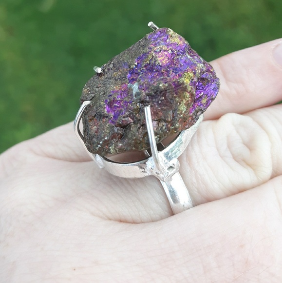 New Rainbow Aura Bismuth Titanium Geode Agate 925 Silver Ring. - Picture 3 of 8